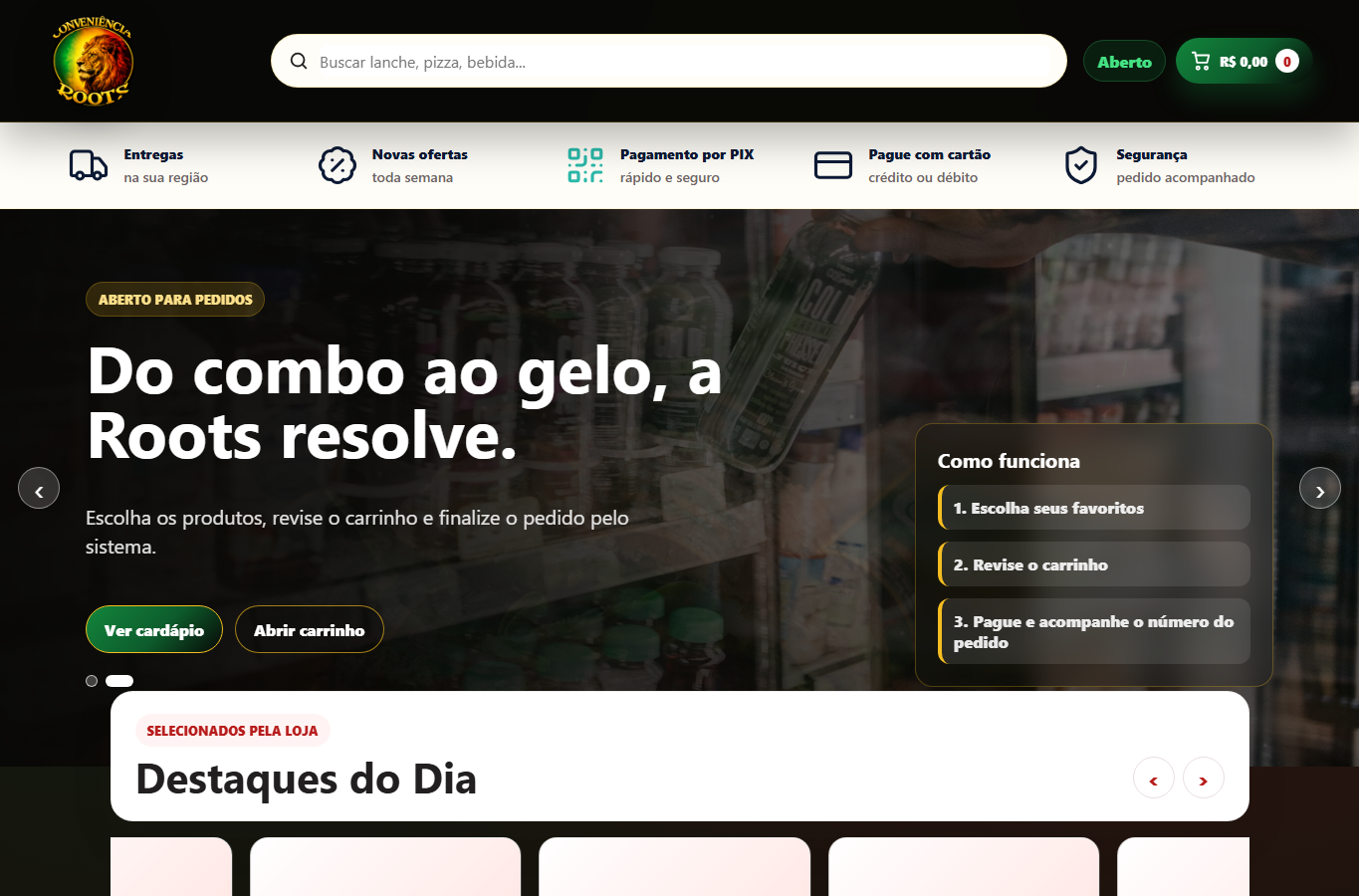 Tela interna do sistema de adega