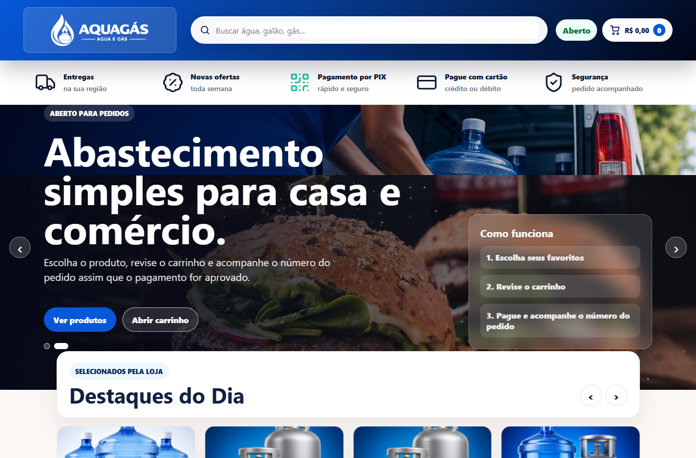 Tela interna do sistema para distribuidoras de água e gás