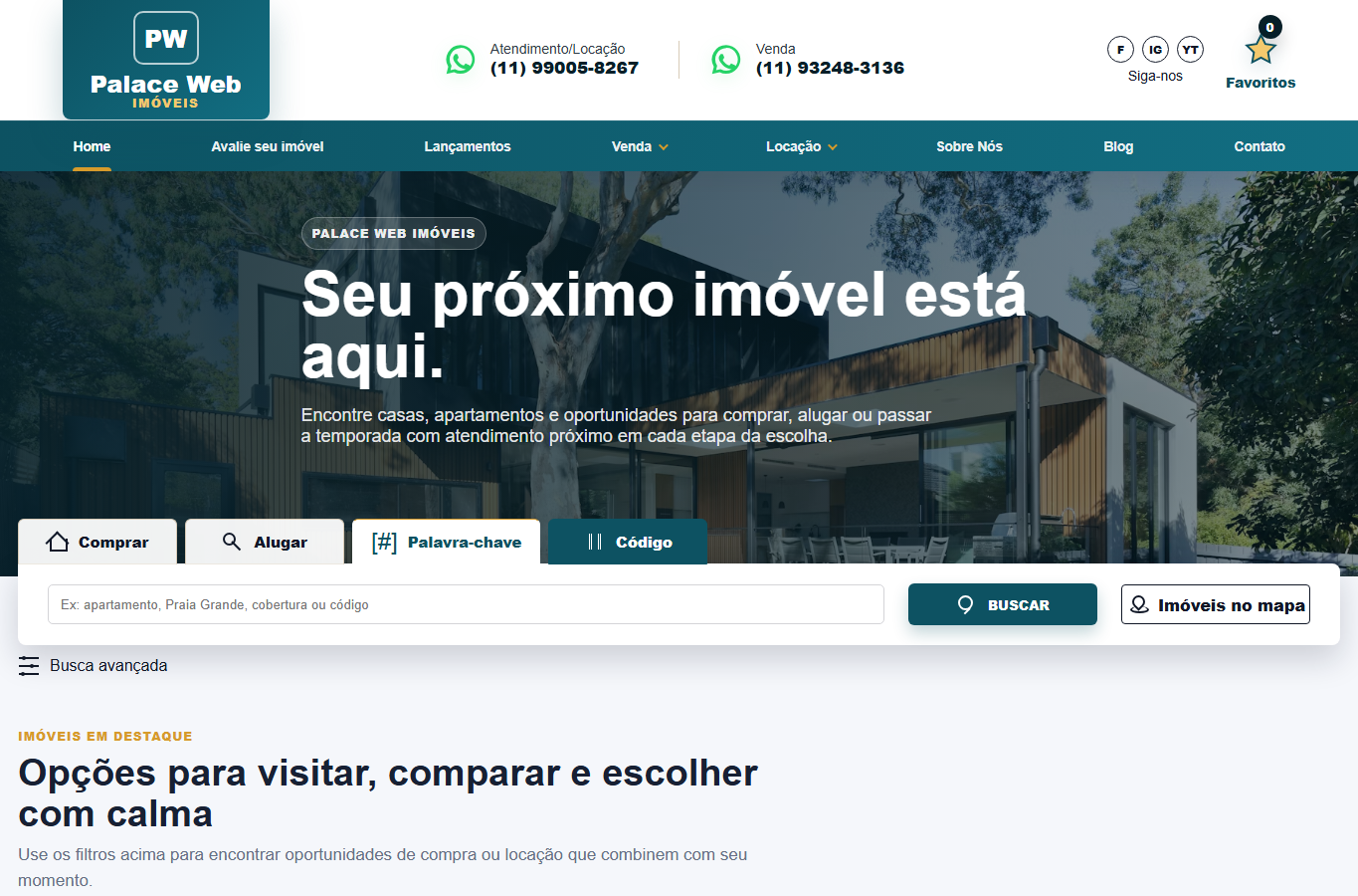 Tela do sistema CRM de imóveis Palace Web Imóveis