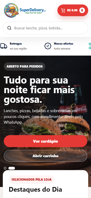 Versão mobile do cardápio Super Delivery